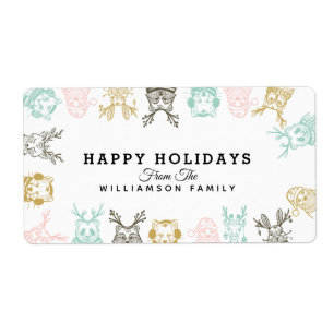 Modern Etched Style Woodland Animals Christmas