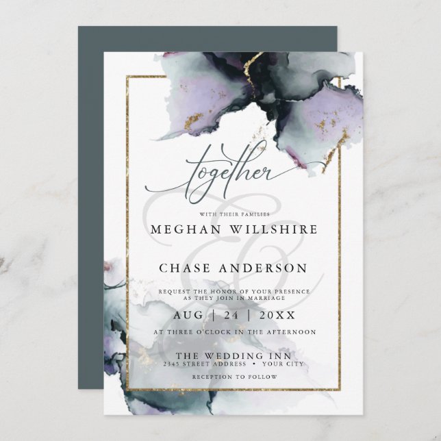 Modern Ethereal Muted Amethyst and Slate Blue Invitation (Front/Back)