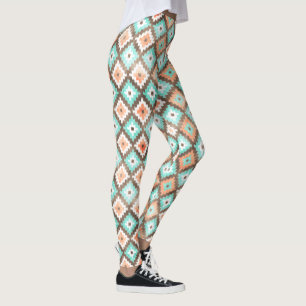 Modern Ethnic Kilim Mosaic Pattern Watercolor Leggings