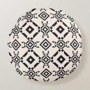 Modern ethnic ornament. Black and white vintage ge Round Cushion