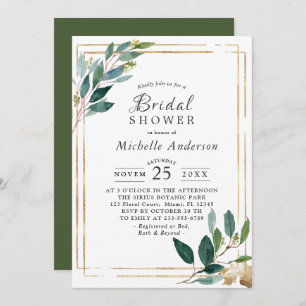 Modern  Eucaliptus Gold Bridal Shower Invitation