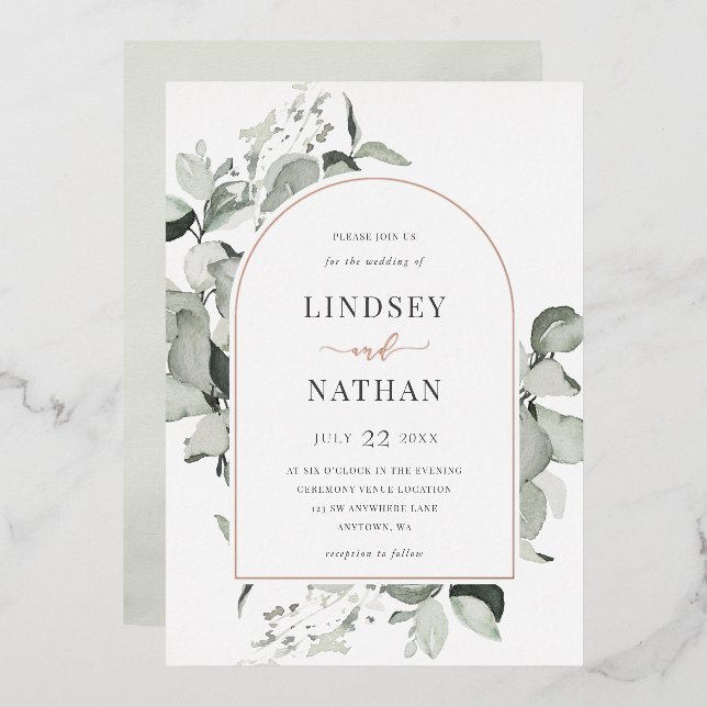 Modern Eucalyptus Arch Wedding Rose Gold (Front/Back)