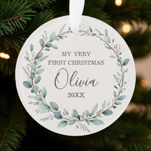 Modern Eucalyptus Baby First 1st Christmas  Ornament