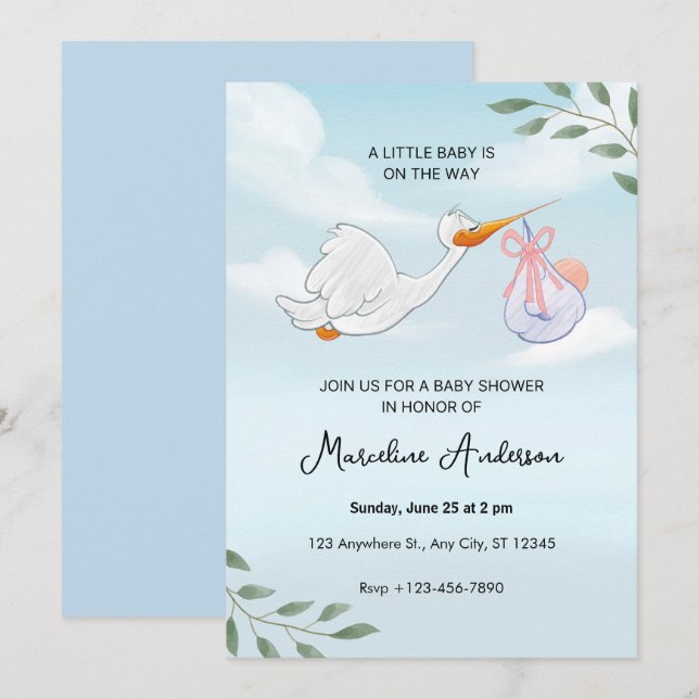 Modern Eucalyptus Baby Shower Invitation (Front/Back)