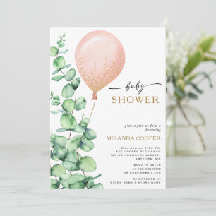 Modern Eucalyptus Balloon Baby Girl Shower Invitation