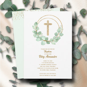 Modern Eucalyptus Baptism Invitation