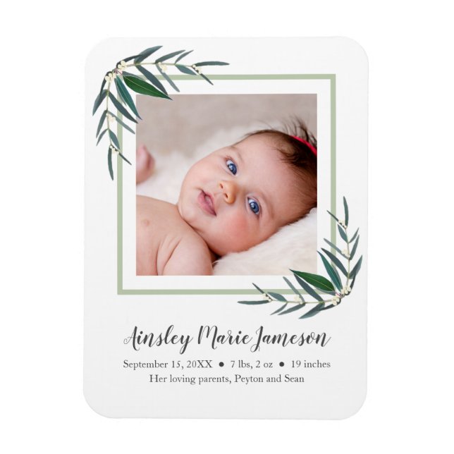 Modern Eucalyptus Botanical New Baby Photo Magnet (Vertical)