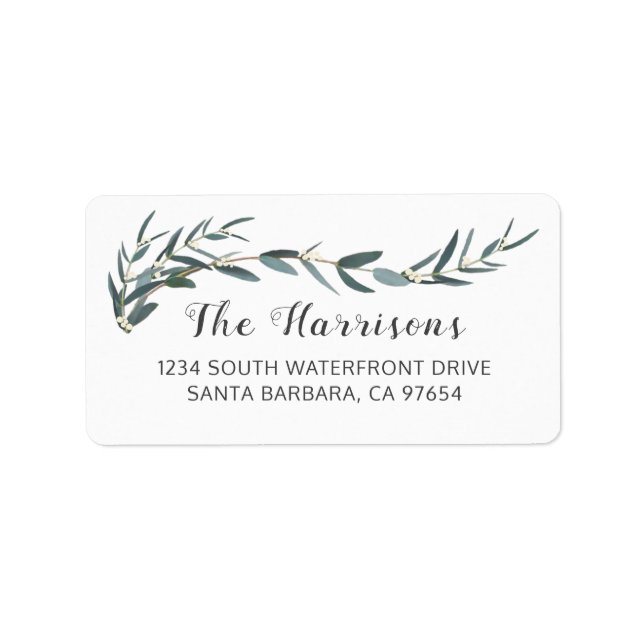 Modern Eucalyptus Botanical White Return Address Label (Front)