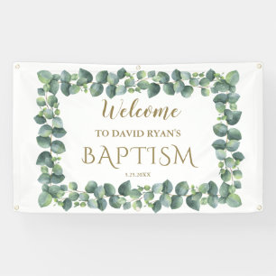 Modern Eucalyptus Boy Baptism Welcome Sign