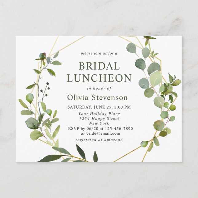 Modern Eucalyptus Bridal Luncheon Invitation Card (Front)