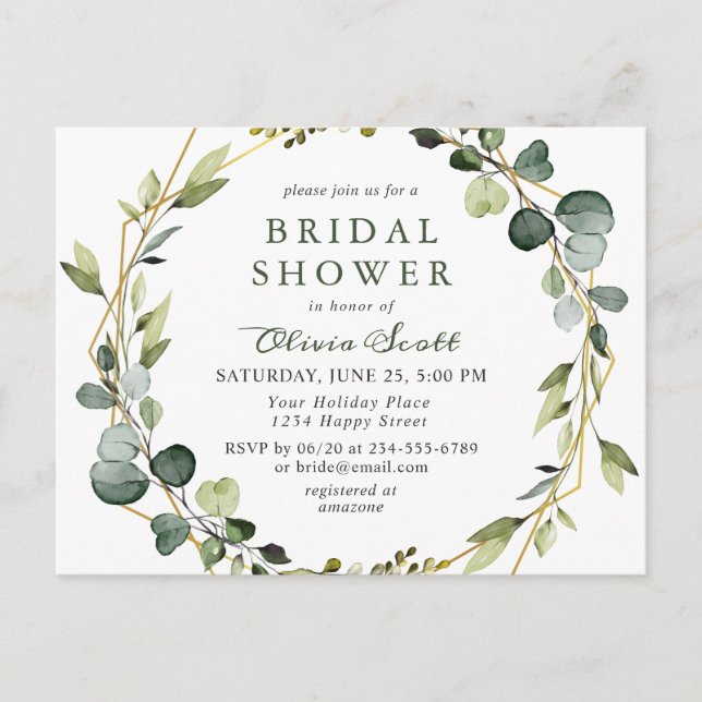 Modern Eucalyptus Bridal Shower Invitation Card  (Front)