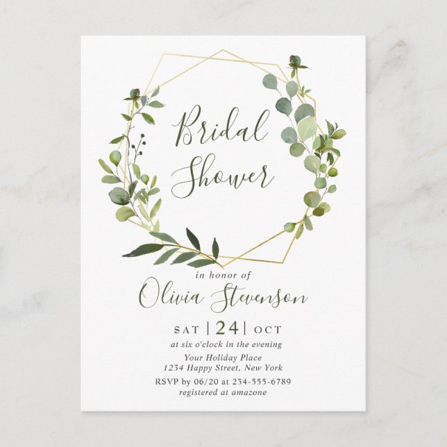 Modern Eucalyptus Bridal Shower Invitation Card (Front)