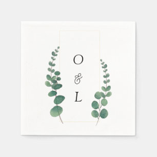 Modern Eucalyptus Calligraphy Monogram Wedding  Napkin