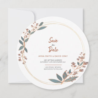 Modern Eucalyptus Circular Floral Save The Date Invitation