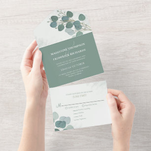 Modern Eucalyptus Elegant Rustic Botanical Leaves All In One Invitation