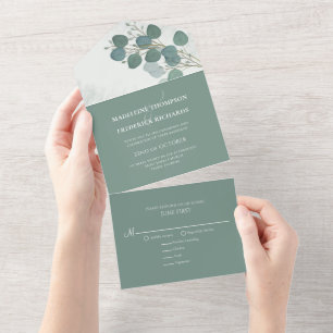 Modern Eucalyptus Elegant Rustic Botanical Leaves All In One Invitation