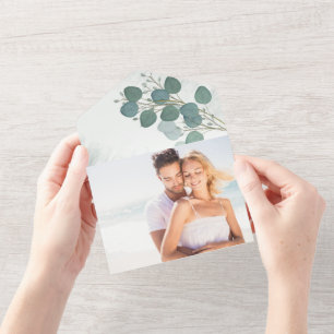 Modern Eucalyptus Elegant Rustic Foliage Photo All In One Invitation