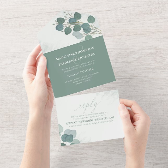 Modern Eucalyptus Elegant Rustic Foliage Simple All In One Invitation (Tearaway)