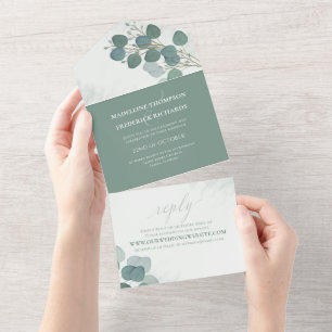 Modern Eucalyptus Elegant Rustic Foliage Simple All In One Invitation