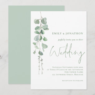 Modern Eucalyptus Elegant Sage Script Wedding Invitation
