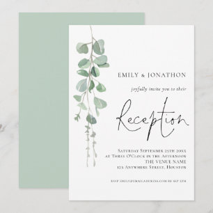 Modern Eucalyptus Elegant Script Wedding Reception Invitation