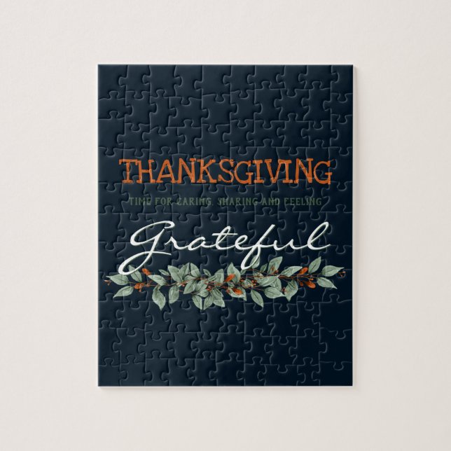 Modern Eucalyptus Feeling Grateful Thanksgiving Jigsaw Puzzle (Vertical)