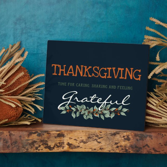 Modern Eucalyptus Feeling Grateful Thanksgiving  Plaque (Side)
