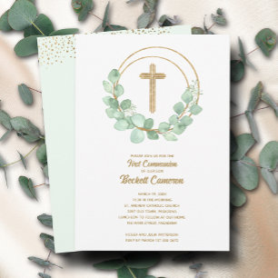 Modern Eucalyptus First Communion Invitation