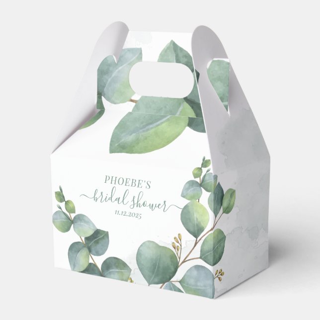 Modern Eucalyptus Floral Botanical Bridal Shower Favour Box (Front Side)