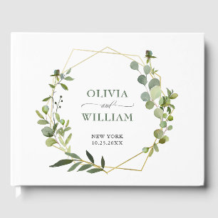 Modern Eucalyptus Floral Geometric Frame Wedding Guest Book