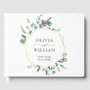 Modern Eucalyptus Floral Geometric Frame Wedding Guest Book