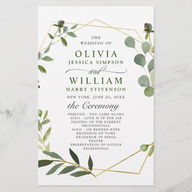 Modern Eucalyptus Floral Wedding Ceremony Program (Front)