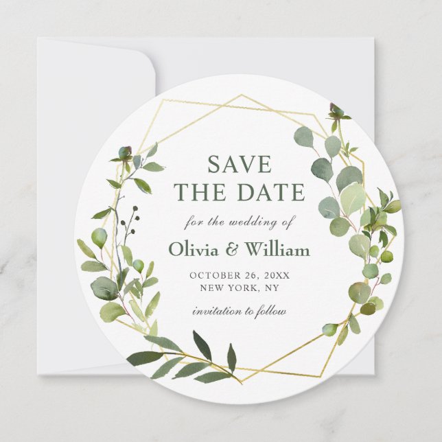 Modern Eucalyptus Floral Wedding SAVE THE DATE Invitation (Front)