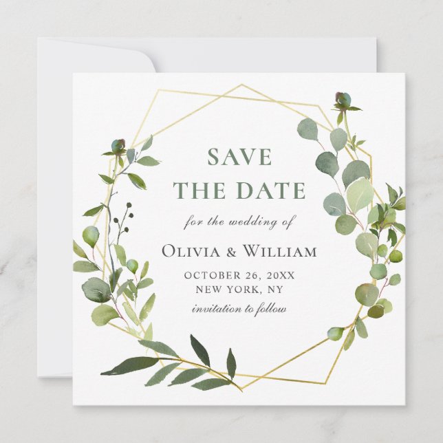 Modern Eucalyptus Floral Wedding SAVE THE DATE Invitation (Front)