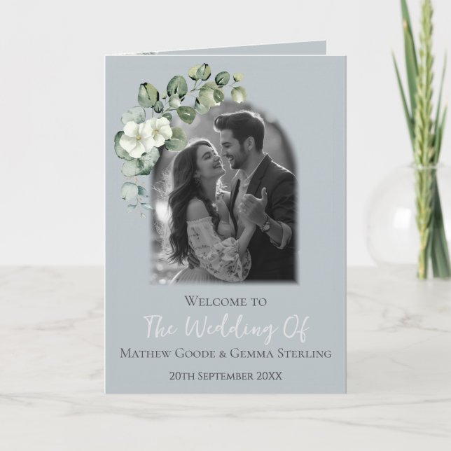 Modern Eucalyptus Folded Wedding Program Programme (Front)