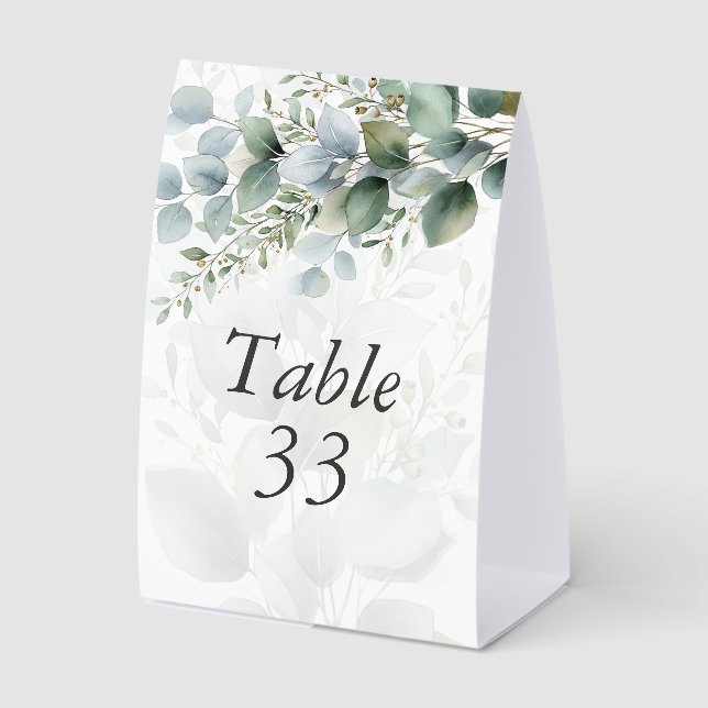 Modern Eucalyptus Folded Wedding Table Number Card (Front)