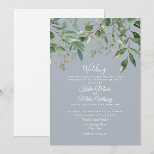 Modern Eucalyptus Foliage Dusty Blue Wedding Invit Invitation