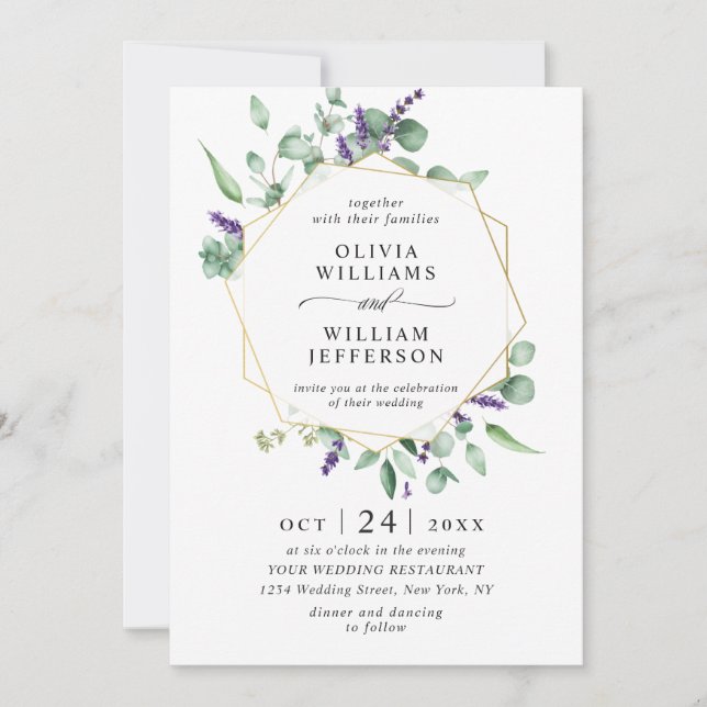 Modern Eucalyptus Foliage Geometric Frame Wedding Invitation (Front)