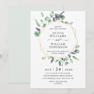Modern Eucalyptus Foliage Geometric Frame Wedding Invitation