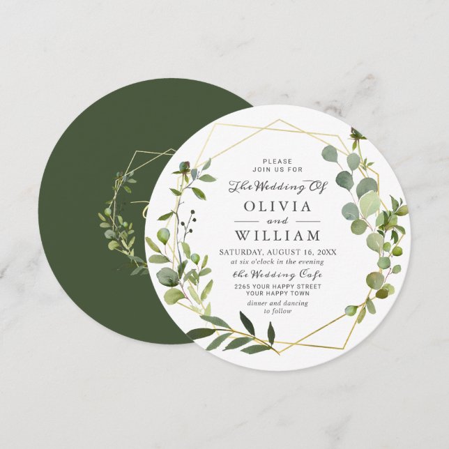 Modern Eucalyptus Foliage Geometric Frame Wedding Invitation (Front/Back)
