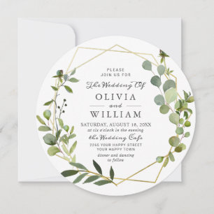 Modern Eucalyptus Foliage Geometric Frame Wedding Invitation