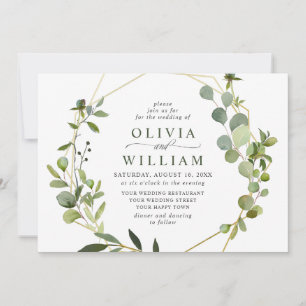 Modern Eucalyptus Foliage Geometric Frame Wedding Invitation