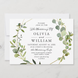 Modern Eucalyptus Foliage Geometric Frame Wedding Invitation