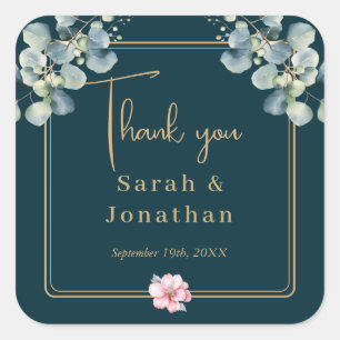 Modern Eucalyptus Foliage Thank You Favours Weddin Square Sticker