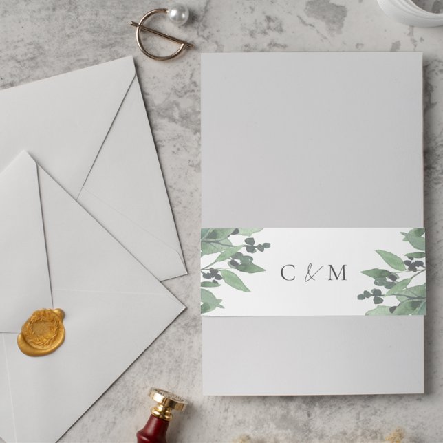 Modern Eucalyptus Foliage Wedding  Invitation Belly Band (Modern Eucalyptus Foliage Wedding Invitation Belly Band)