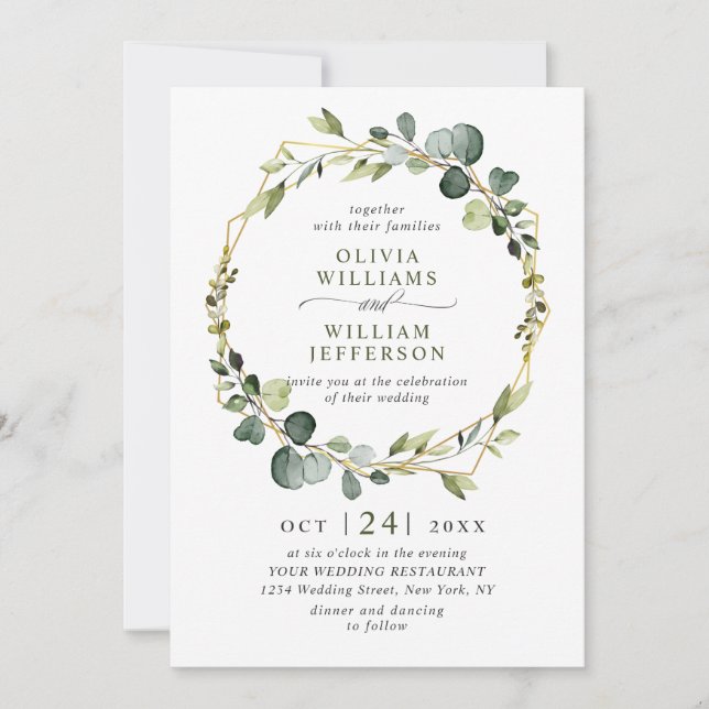 Modern Eucalyptus Foliage Wreath Frame Wedding  Invitation (Front)