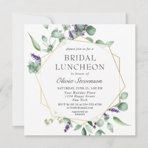 Modern Eucalyptus Geometric Frame Bridal Luncheon Invitation