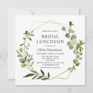 Modern Eucalyptus Geometric Frame BRIDAL LUNCHEON Invitation