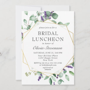 Modern Eucalyptus Geometric Frame Bridal Luncheon Invitation
