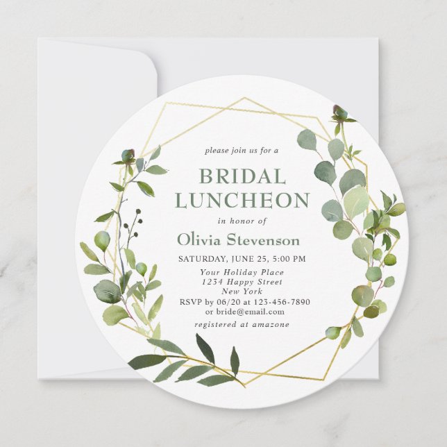 Modern Eucalyptus Geometric Frame BRIDAL LUNCHEON Invitation (Front)